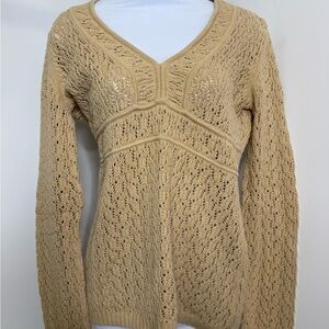 LOFT Women's V-Neck Sweater in Tan